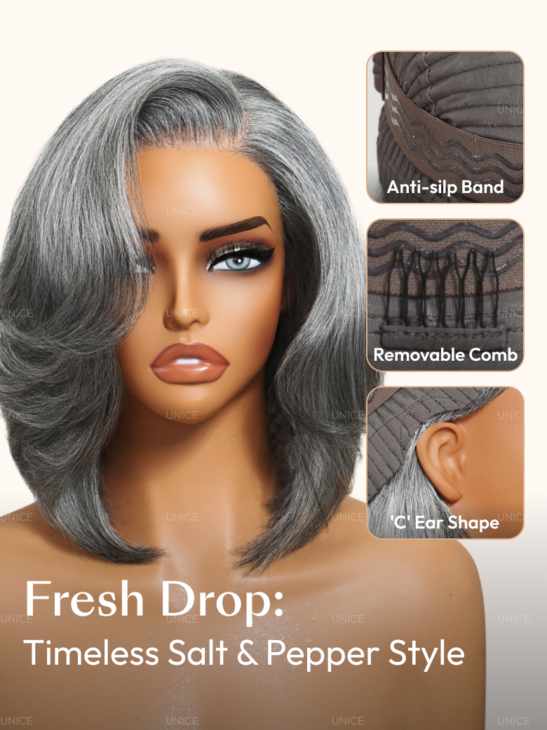 6.5x1.5 Lace Salt and Pepper Side Part Blowout Layered Bob Glueless Wig