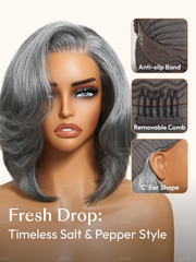 6.5x1.5 Lace Salt and Pepper Side Part Blowout Layered Bob Glueless Wig
