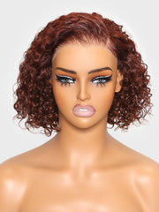 Bye-Bye Knots Lace Frontal Side Part Wig Reddish Brown Short Curly Bob Wig