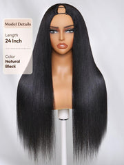 [Limited Time] EasiContour™ V Part Glueless Yaki Straight Wig With Invisi Drawstring 100% Human Hair 180% Density