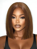 Petaluxe 2x6 Lace Closure Medium Brown Glueless Blunt Cut Bob Wig