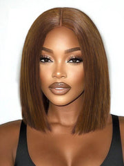 2x6 Lace Closure Medium Brown Glueless Blunt Cut Bob Wig