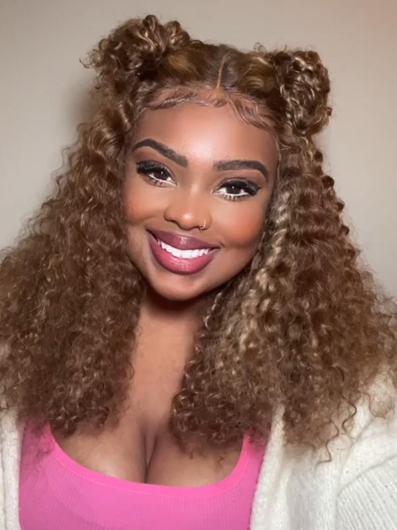 [Plus+ Exclusive] Pre-Everything 13x4 Lace Frontal Honey Blonde Highlights Jerry Curly Bouncy Wig with Baby Hair