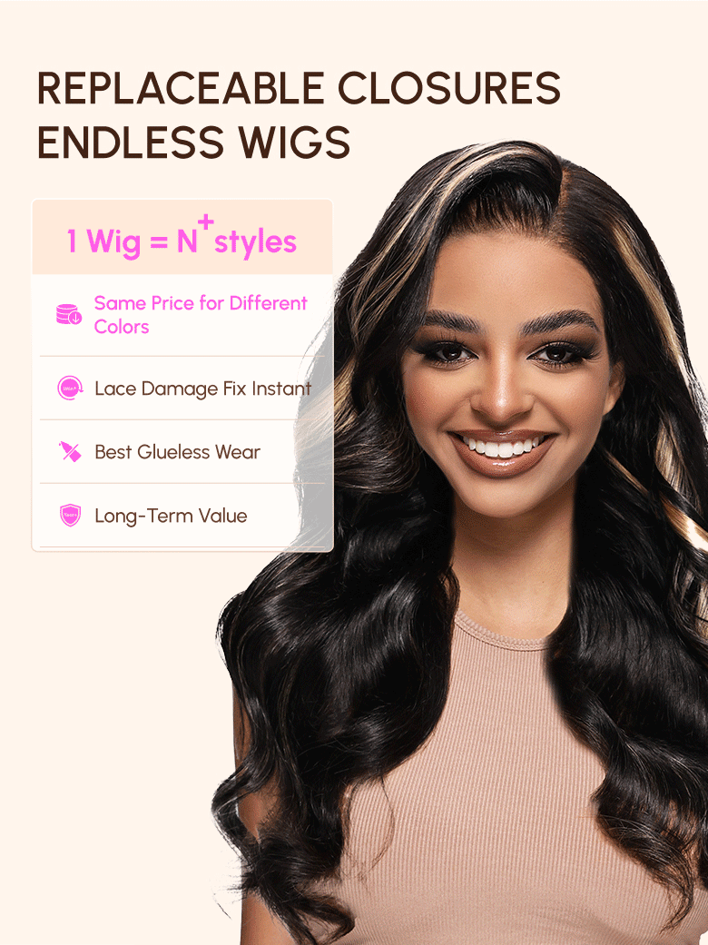 Magic Lace Wig Black to Chestnut Brown Ombre Body Wave With Optional 7x5 Replaceable Lace Closure