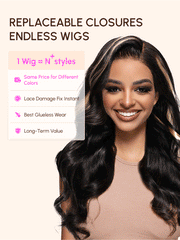Magic Lace Wig Black to Chestnut Brown Ombre Body Wave With Optional 7x5 Replaceable Lace Closure