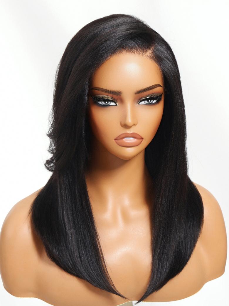 Bye-Bye Knots 7x5 Lace Yaki Straight Wig with Side Swept Bangs