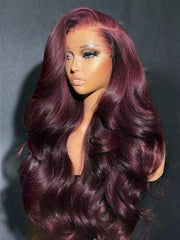 7x5 Bye-Bye Knots? & 13x4 Pre-Everything? Lace Frontal Purple Black Cherry Layered Straight & Loose Wave With Invisi Drawstring Wig