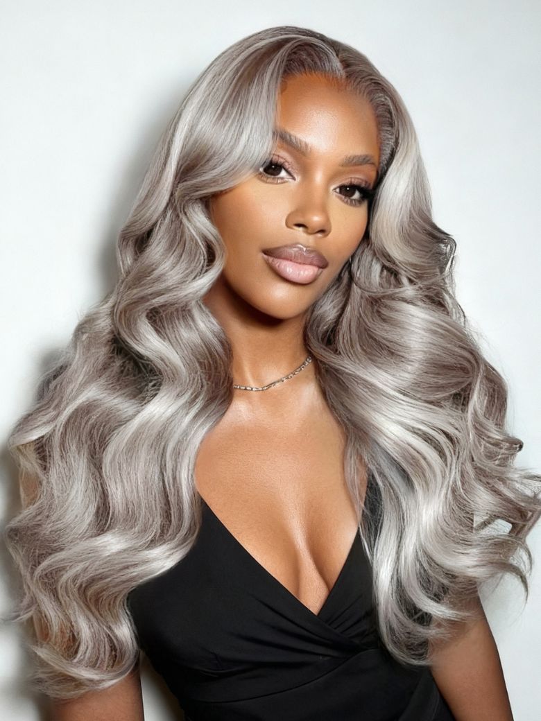 13x4 Pre-Everything? Silver Platinum Blonde Highlight Wig With Face-Framing Layer Bangs