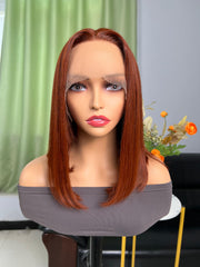 Dark Auburn Brown Long Sleek Bob 13x4 Lace Front Wig