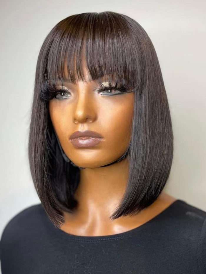 Petaluxe 13x4 Lace Front Shoulder Length Black Bob Wig With Blunt Bangs
