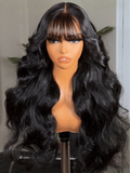 Petaluxe 7x5 Bye-Bye Slip™ & 13x4 Pre-Everything™ Pull & Go Black Fluffy Loose Wave Wispy Bangs Glueless Wig