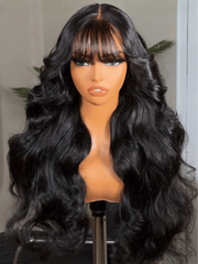 7x5 Bye-Bye Slip™ & 13x4 Pre-Everything™ Pull & Go Black Fluffy Loose Wave Wispy Bangs Glueless Wig