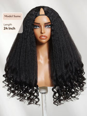 [18"=$99] EasiContour? V Part Glueless Yaki Straight Natural Black Wig With Invisi Drawstring 100% Human Hair 180% Density