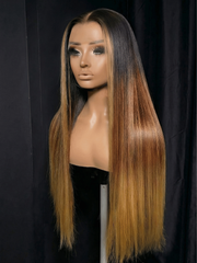 360 HD Lace Pre-plucked Luxury Raw Virgin Hair Brown to Honey Blonde Ombre Silky Straight Wig with Dark Roots