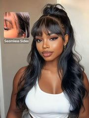 [Hottest New Arrival] 13x4 Pre-Everything Lace Frontal Black Fluffy Natural Loose Wave Curtain Bangs Wig