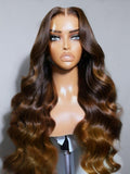 Petaluxe 13x4 Pre-Everything? Lace Frontal Dark to Light Brown Ombre Body Wave Wig with Drawstring