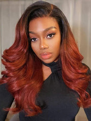 [24"=$119] Glueless Breezy Cap V Part Wig No Glue Throw On And Go Red Brown Body Wave Wig With Dark Roots