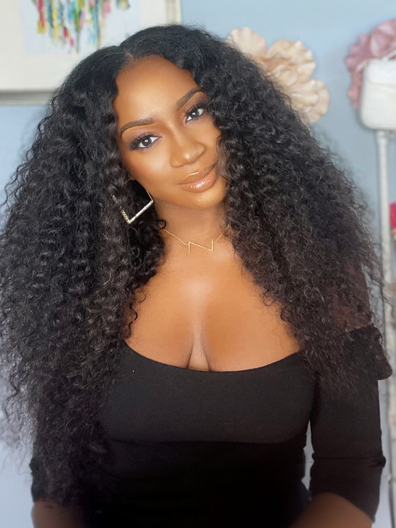 Glueless V Part 0 Skill Needed Beginner Friendly Wig 150% Density Natural Scalp Curly Human Hair Upgrade U part Wig Without Leave out