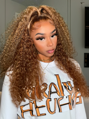 [From 20"] 200% Density 6x4.5 Pre Cut Lace 200% Density Honey Blonde Highlights Perfect Color Curly Air Wig