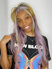 13x4 Lace Front Rainbow Color On Lavender Hair Wavy Wig
