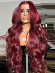 13x4 Transparent Lace Front Red Wine Body Wave Burgundy Wig 150% density