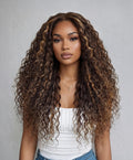 Petaluxe [Invisi Drawstring] From 20" Bye-Bye Knots? 7x5 Lace Dark Toffee Brown with Auburn Highlights Water Wave Wig