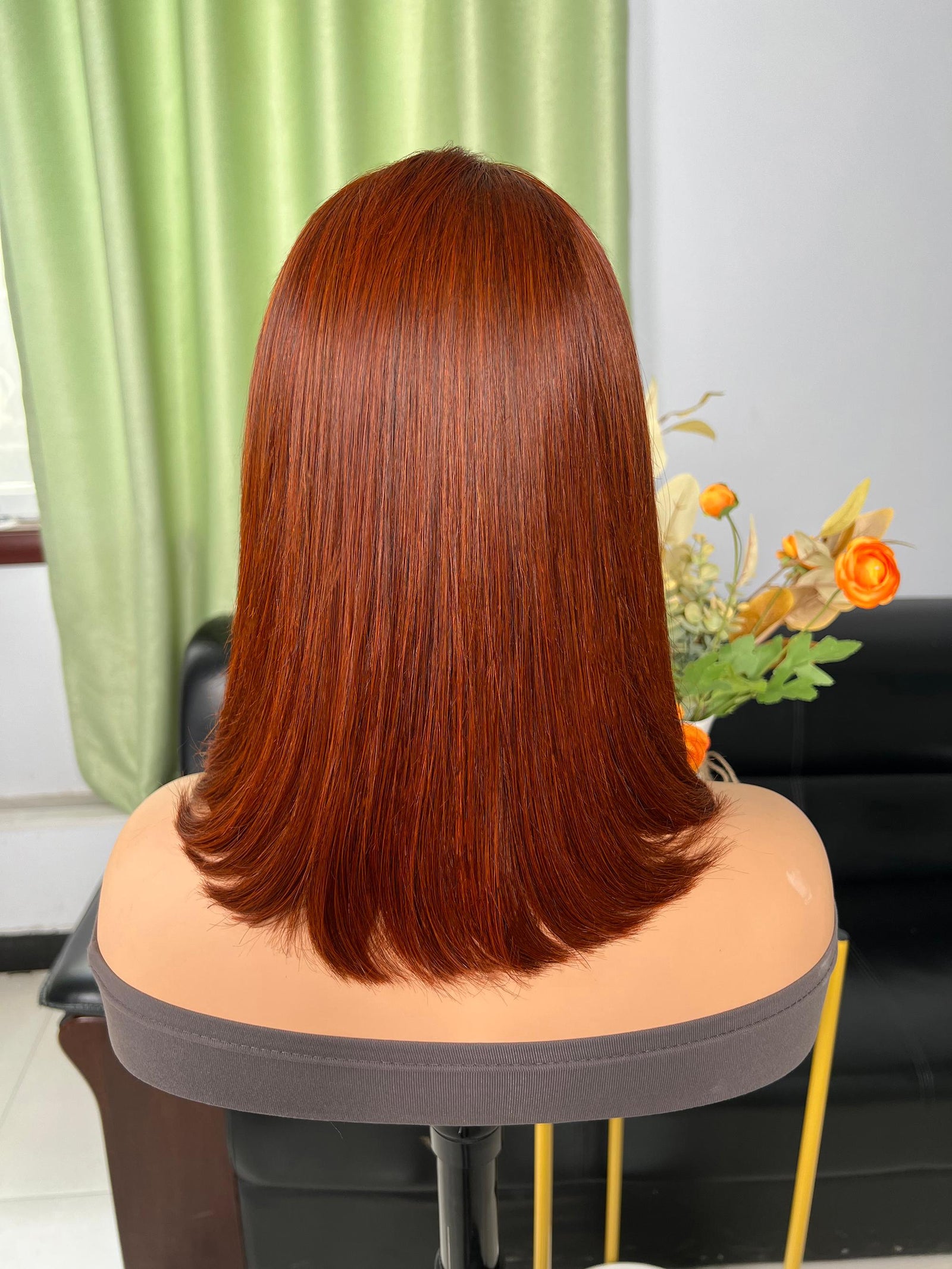 Dark Auburn Brown Long Sleek Bob 13x4 Lace Front Wig