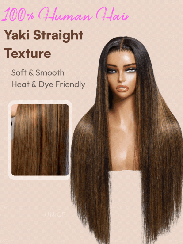 Balayage Highlights 100% Human Hair 13x4 Pre-Everything? Lace Frontal Yaki Straight Drawstring Wig