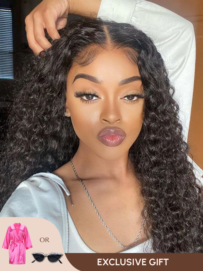 Petaluxe Pre Plucked Middle Part Lace Wig Jerry Curly 150% Density Natural Looking Natural Hairline Glueless Wigs