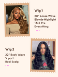 Petaluxe 2 Wigs $165 for 20" 13x4 Pre Everything Highlight Loose Wave Wig and 22" Body Wave V Part Wig