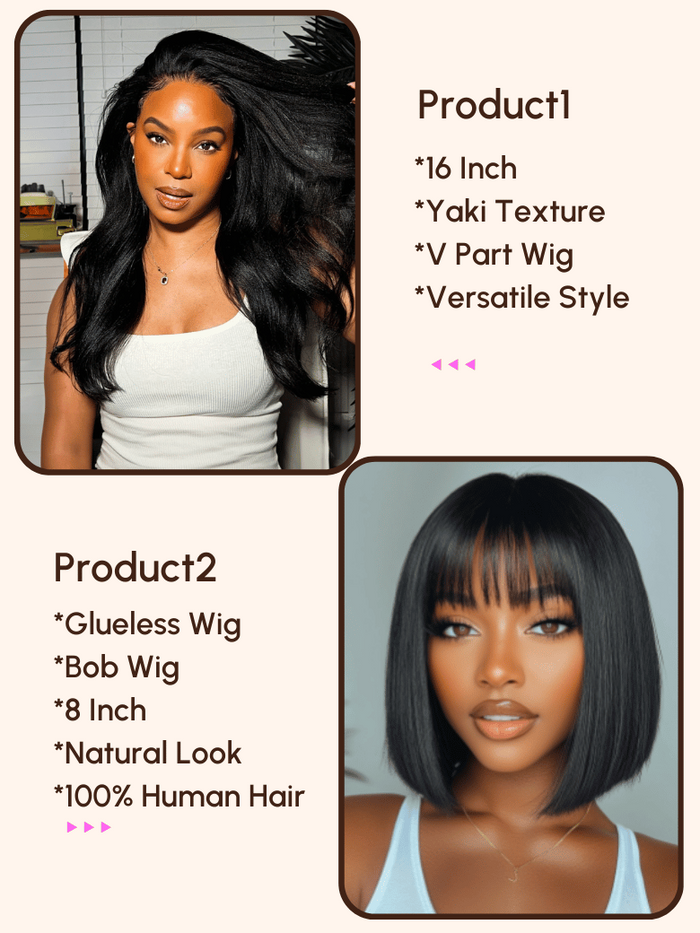 Petaluxe $129=2 Wigs | 16" Yaki V Part Wig and 8" Bob Wig with Bang
