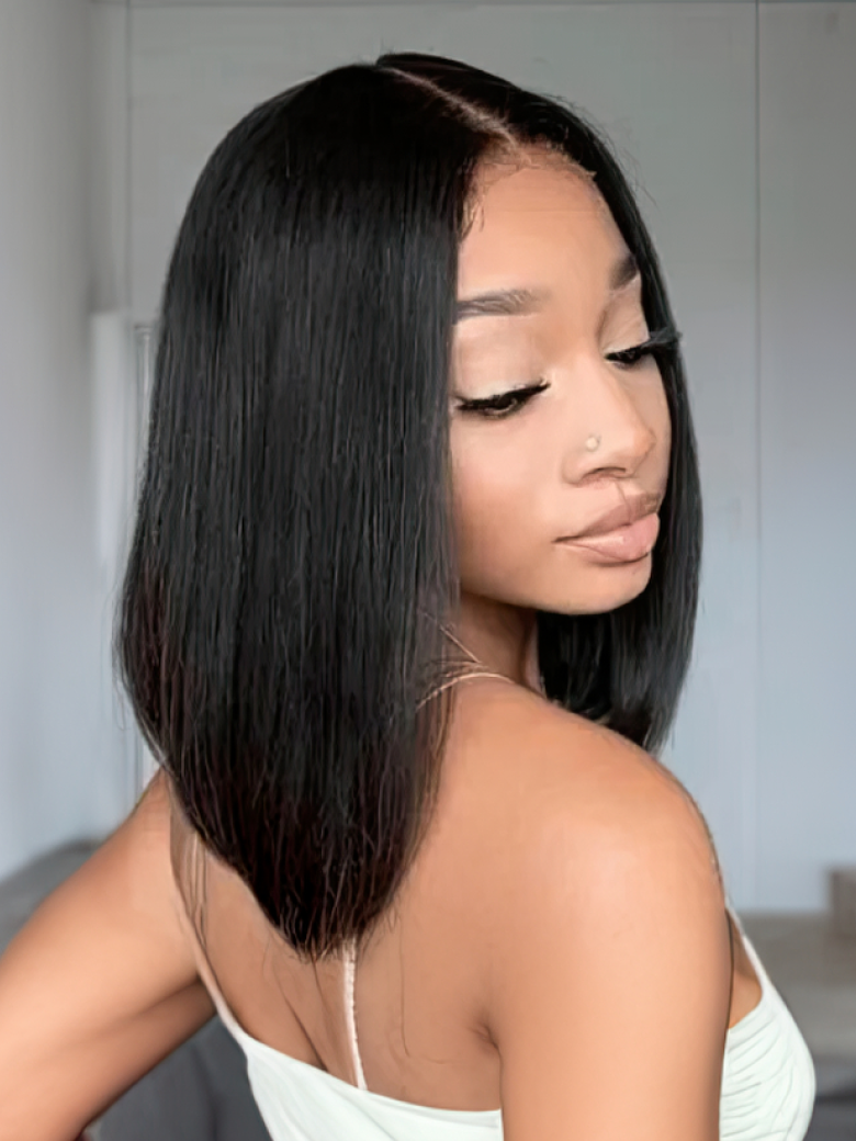 360 Lace Bob Straight Black Wig With Pre Plucked Hairline