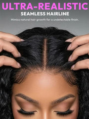 Close-up of glueless human hair wig featuring seamless hairline and realistic scalp appearance