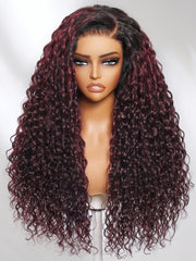 13x4 Lace Frontal Burgundy Plum With Dark Roots Water Wave Pre-Everything Wig