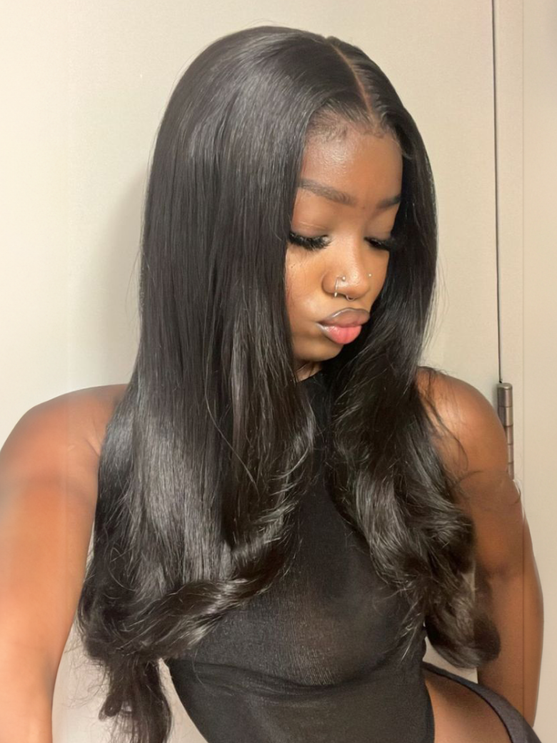 Pre Plucked Lace Middle Part Wigs Straight Hair Natural Hairline Long Wig