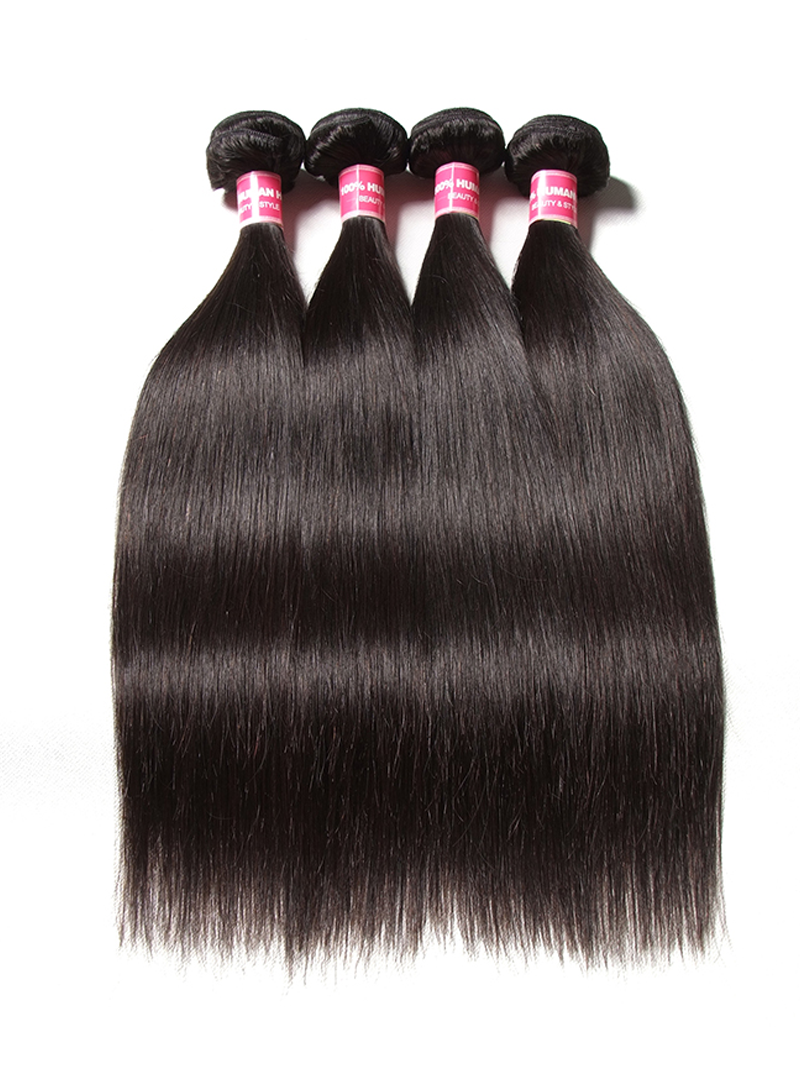 Straight Hair 4 Bundles with T Part Lace Closure Middle Part Closure,Natural Black 100% Virgin Hair