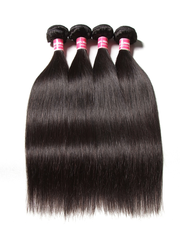 Straight Hair 4 Bundles with T Part Lace Closure Middle Part Closure,Natural Black 100% Virgin Hair