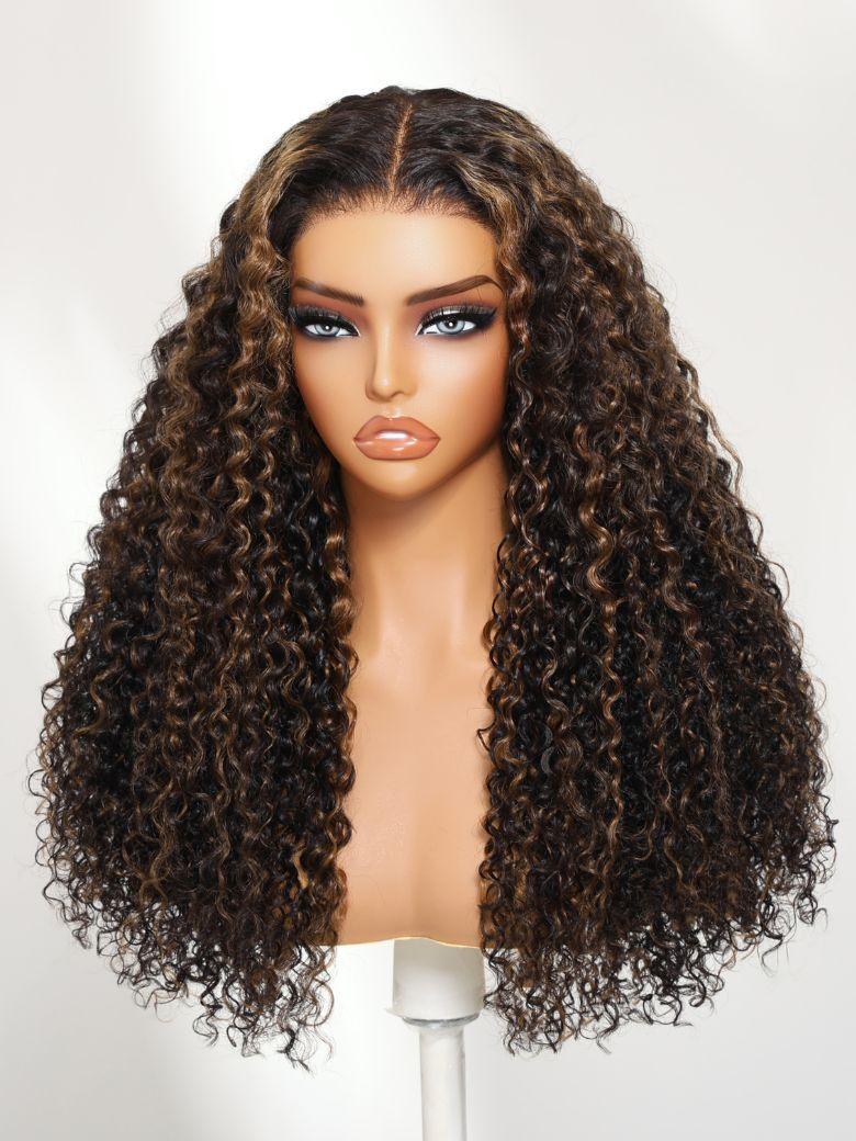 [22 Inch=$149] Bye-Bye Knots? 7x5 Lace Curly Glueless Wig With Golden Brown Highlights
