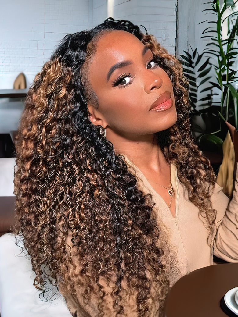 [24"=$99] Glueless Balayage Color Highlights Glueless U Part Curly Hair Beginner Friendly Wig