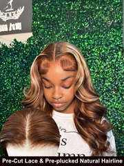 Beginner Friendly 6x4.5 Pre Cut Lace Put On And Go Honey Blonde Highlights Body Wave Air Wig Member Exclusive