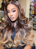 Petaluxe 24 Inch 13x4 Lace Front Chocolate Brown To Blonde Ombre Loose Wave Wig