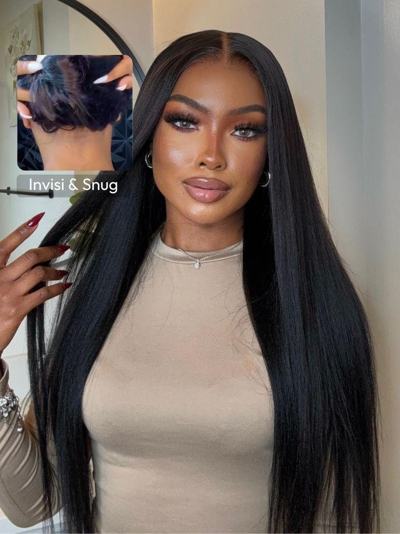 ByeBye Knots? Wig 7x5 Glueless Lace Black Yaki Straight Wig With Elastic Drawstring 360 Cozy Hug