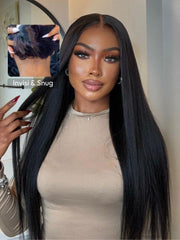 ByeBye Knots? Wig 7x5 Glueless Lace Black Yaki Straight Wig With Elastic Drawstring 360 Cozy Hug
