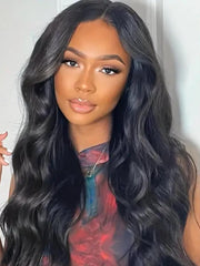 Human Hair Body Wave 3 Bundles With Middle Part Lace Closure