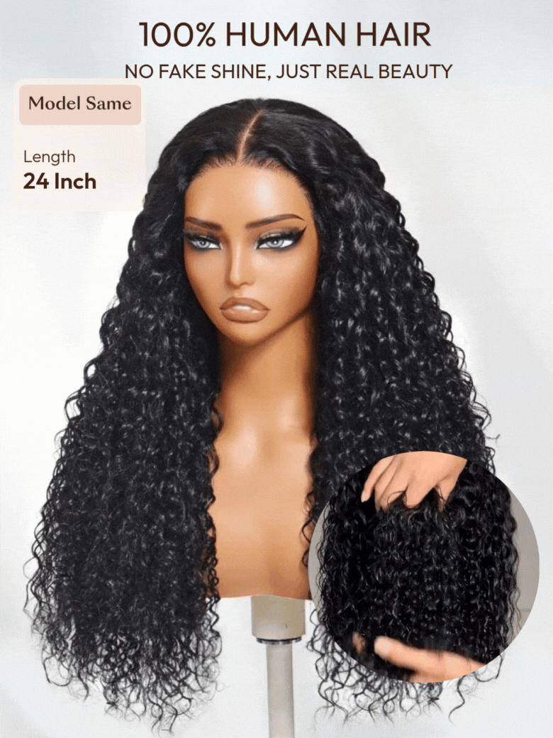 13x4 Pre-Everything? Lace Frontal Natural Black Water Wave Curly Wig