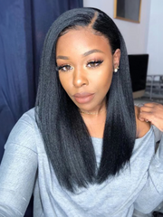 Invisible 5x5 HD Glueless Lace Wig Kinky Straight Hair 180% High Density Pre Plucked Natural Black (US Only)