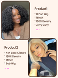 Petaluxe 2 Wigs $107 for 16inch U Part Curly Wig and 14inch 4x4 Lace Closure Blonde Bob Wig