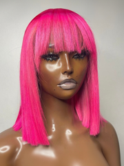 13x4 Lace Front Fiery Pink Shoulder Length Bob Wig With Bangs