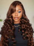 Petaluxe 13x4 Lace Front Dark Ginger Brown Crimped Deep Wave Wig 180% Density