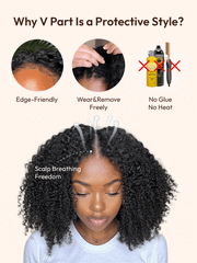 EasiContour? V Part Afro Kinky Curly with Finger Coil Ends Drawstring Wig